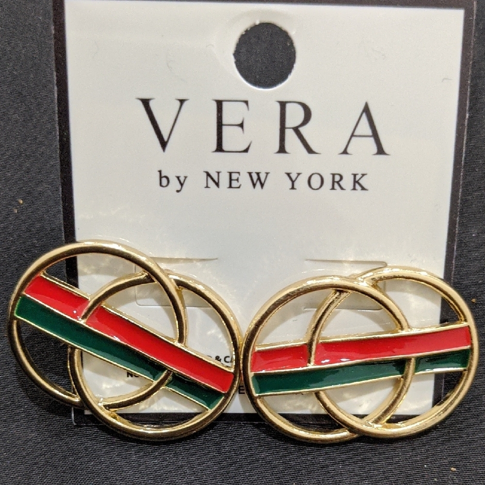 Gold and Red Art Deco Earrings